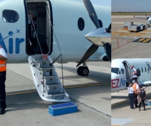 La Vicepresidenta de EZAir en la salida del primer vuelo Barranquilla-Curazao.