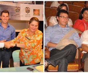 Carlos Caicedo (de azul, foto derecha) fue testigo de cómo Juan Pablo y Sergio Díaz Granados gestaron la renovación del teatro Santa Marta.