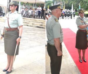 La coronel Adriana Paz asumiendo la comandancia.