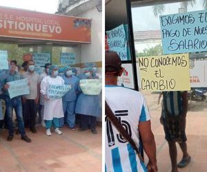 Empleados protestando en la entrada del hospital