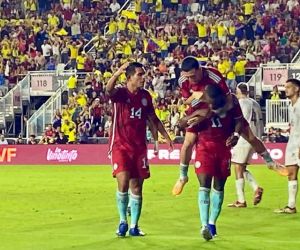 Celebración del gol colombiano.