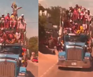Recientemente un grupo de jóvenes fue captado arriesgando sus vidas al ir en el techo de un vehículo pesado.