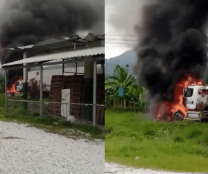 Carro transportador se incendió en finca bananera