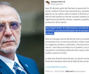 El ministro de Defensa, Iván Velásquez, confirmó el 8 de agosto la existencia de un plan para atentar contra la vida del presidente Gustavo Petro, durante la jornada del 20 de julio, cuando el mandatario participaba en las actividades del Día de la Independencia. 