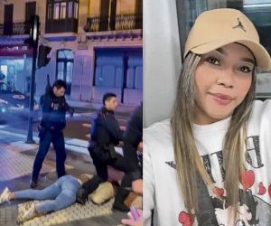 n las imágenes se ve a la joven caleña inconsciente en el piso y un policía sobre ella