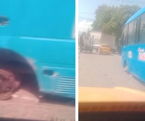 El bus se quedó sin llanta en plena avenida.