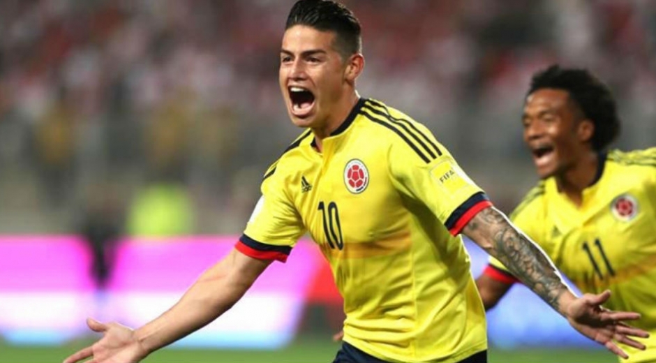 James celebrando el gol ante Perú. 