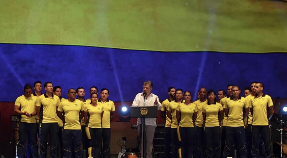 Juan Manuel Santos, presidente de Colombia, durante la clausura de Los Juegos.