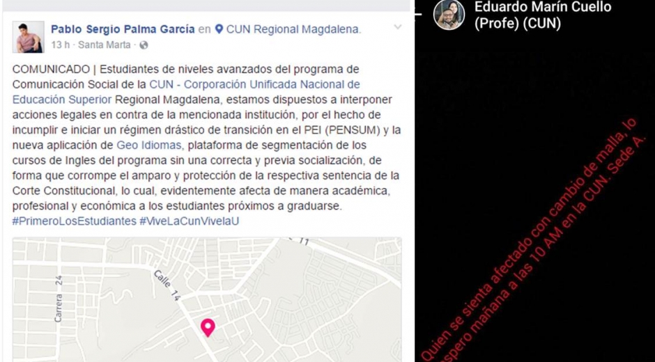 Este fue el mensaje de protesta y la respuesta del coordinador, las publicaciones fueron hechas a través de Facebook.