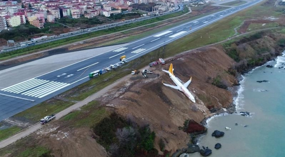 Fotografía del avión accidentado en Turquía. No se reportaron heridos entre los 162 pasajeros y 6 tripulantes.