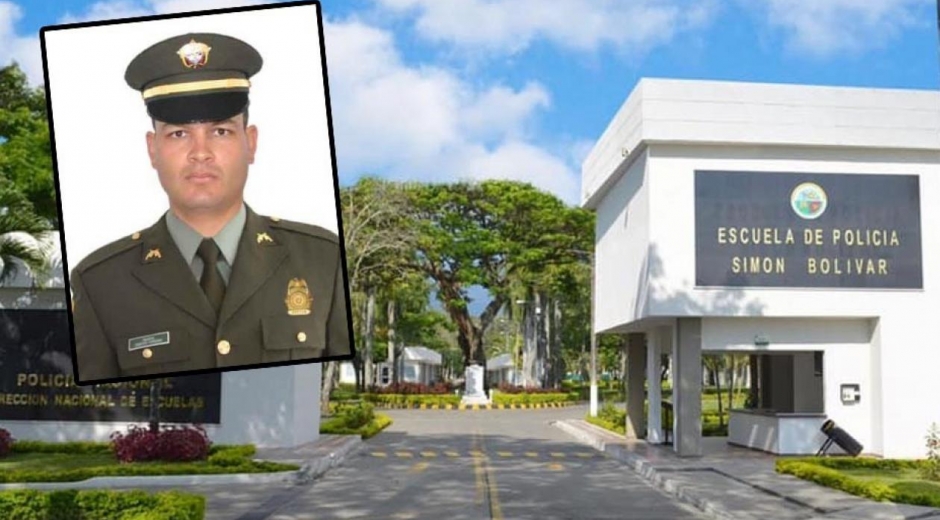  John Alexánder Sánchez, Intendente asesinado, y fachada de la Escuela Simón Bolívar.