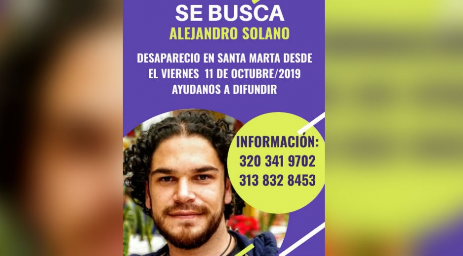 Se busca a Alejandro Solano, desaparecido en Santa Marta
