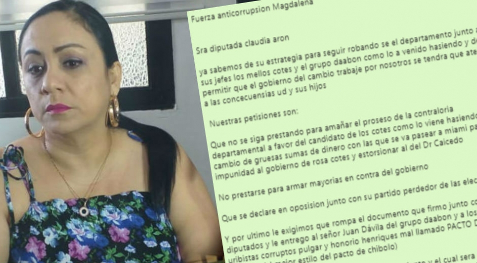 Claudia Patricia Aarón, diputada del Magdalena amenazada de muerte la semana pasada.