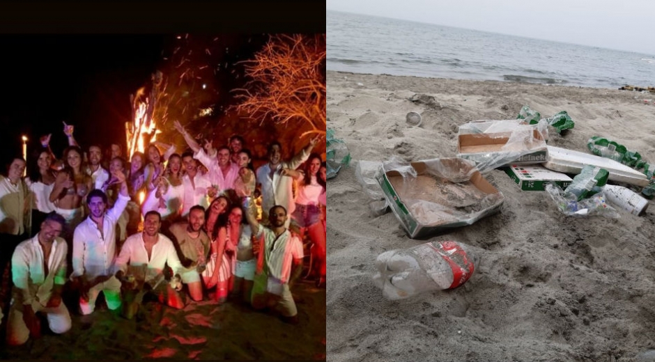 Fiesta de Estefanía Támara, en donde dejaron basura regada por la playa.