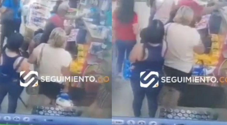 Momento del robo a la docente en almacén de la Quinta.