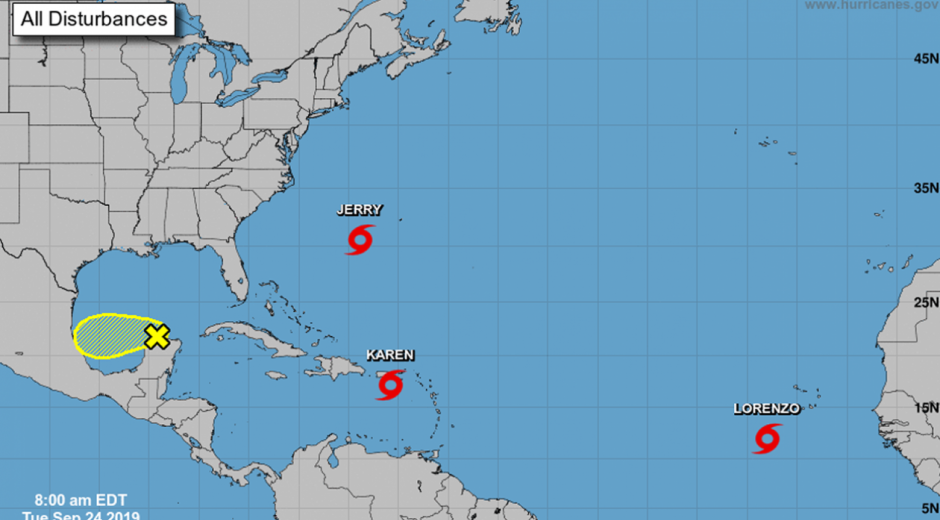 Ubicación de la Tormenta Tropical Karen en el Caribe, este martes en la mañana.