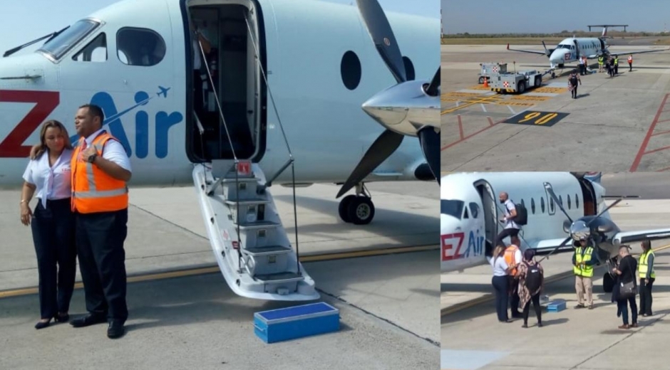 La Vicepresidenta de EZAir en la salida del primer vuelo Barranquilla-Curazao.