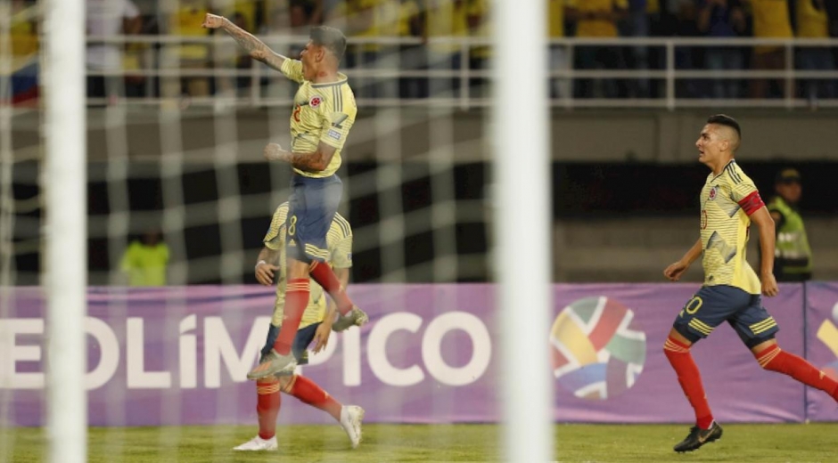 Jorge Carrascal celebra el gol marcado a Argentina.