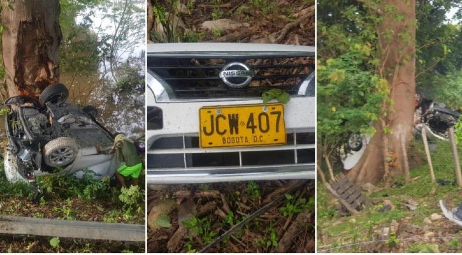 Así quedó la camioneta en que se movilizaba el compositor.