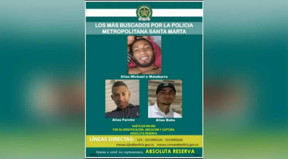 Cartel con los presuntos responsables del atentado a bala.