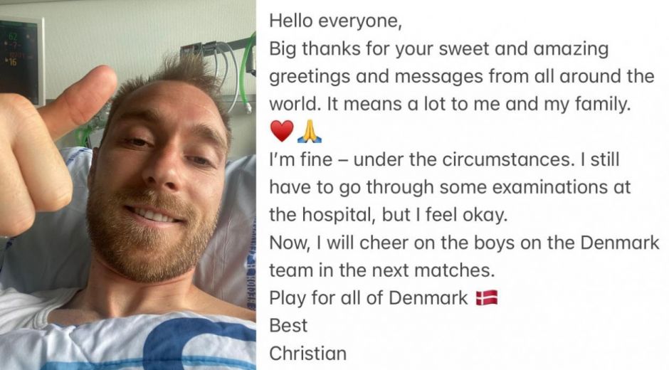Cristian Eriksen publicó un mensaje en su cuenta de Twitter.