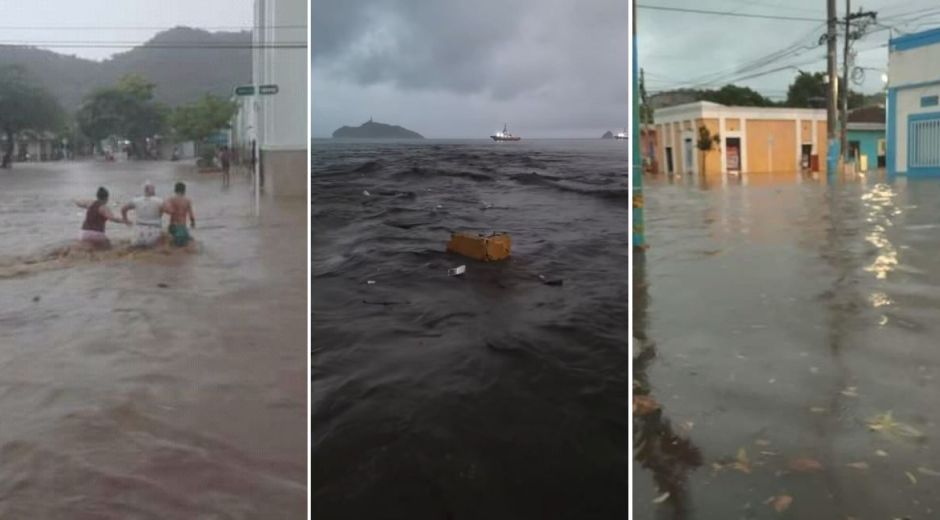 Inundaciones en diferentes partes de la ciudad debido a las fuerte lluvia registrada este viernes.