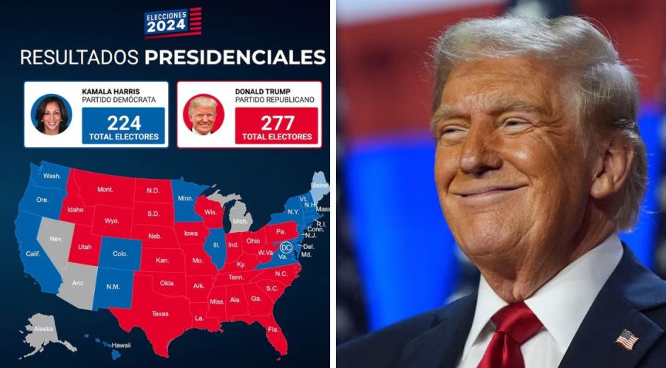 Mapa electoral EEUU que muestra a Trump como ganador.