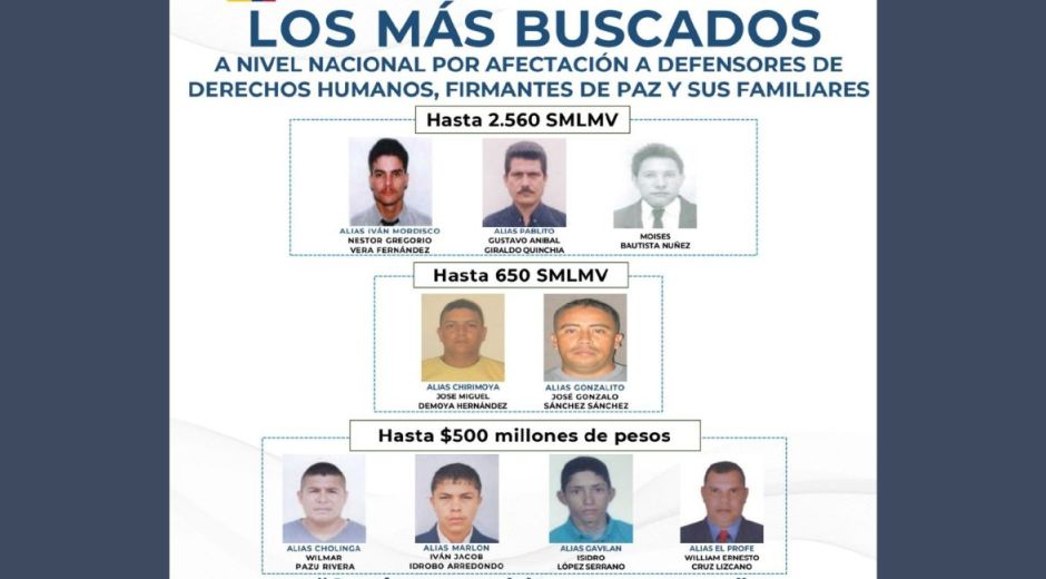 Presidencia Cartel de los más buscados en Colombia.
