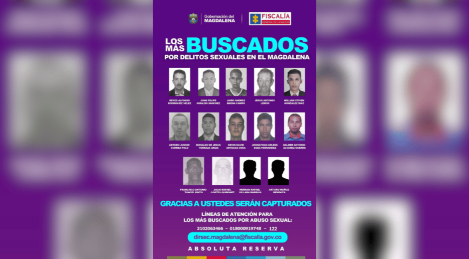 Autoridades Publican cartel de los más buscados por delitos sexuales en el Magdalena