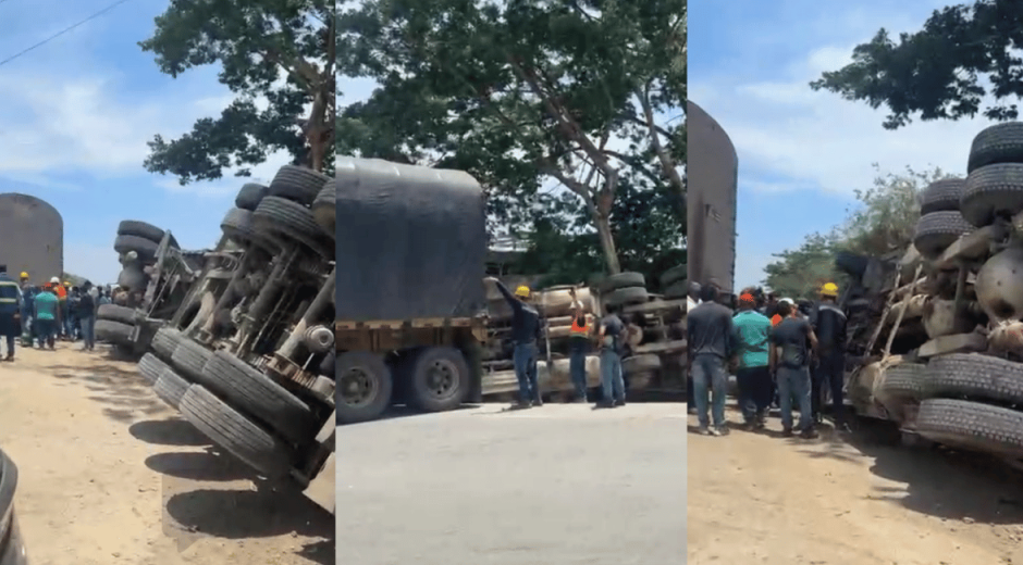 Aparatoso accidente en Gaira: tractomula cargada con palma de aceite terminó volcada