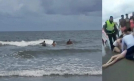 Momentos en que la niña fue rescatada del mar.