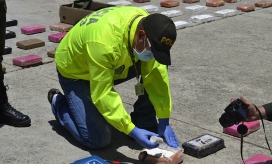 Policía de Santa Marta. Los 608 kilos clorhidrato de cocaína que fueron decomisados en el puerto de Santa Marta, tenían como destino Hamburgo, Alemania.